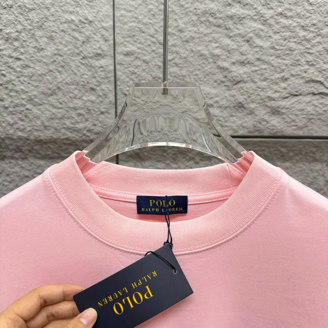 🅿️180 Polo* Ralph Lauren 2025 spring and summer new style Classic pony embroidery Customized double yarn plain cotton fabric Short-sleeved T-shirt Unisex Size: S (90-130 catties) M (120-150 catties) L (140-165 catties) XL (160-180 catties) XXL (180-210 catties) Color: black white light pink light blue